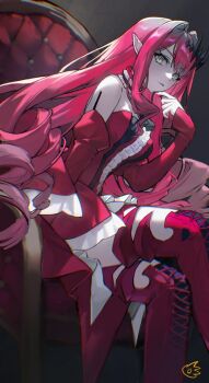 Rule 34 | 1girl, absurdres, baobhan sith (fate), baobhan sith (first ascension) (fate), bare shoulders, boots, breasts, center frills, chair, commentary request, crossed legs, detached collar, detached sleeves, dress, earrings, fate/grand order, fate (series), frills, grey eyes, highres, jewelry, jiajiayu, large breasts, long hair, looking at viewer, pink hair, pointy ears, red boots, red dress, sidelocks, sitting, solo, thigh boots, thighs, tiara