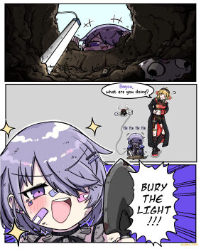 Rule 34 | 2girls, absurdres, bandaid, bandaid on cheek, bandaid on face, bandaid on nose, belt, black boots, black coat, black shorts, blonde hair, boots, brown belt, chest belt, closed mouth, coat, colored shoe soles, cropped sweater, double-parted bangs, earrings, full body, gloves, goggles, goggles on head, hairband, hammer, highres, hololive, hololive english, hololive indonesia, hood, hooded coat, jewel under eye, jewelry, kaela kovalskia, kaela kovalskia (4th costume), knee boots, koseki bijou, koseki bijou (casual), lace-up boots, looking at viewer, mallet, medium hair, midriff, multiple girls, navel, o-ring, o-ring thigh strap, open clothes, open coat, orangejuicezhe, pebble (koseki bijou), pouch, quilted jacket, red-tinted eyewear, red eyes, red gloves, red hairband, red sweater, ribbed sweater, ring, short shorts, shorts, simple background, single earring, single glove, single sidelock, sleeveless, sleeveless sweater, sleeves past wrists, smile, solo, straight-on, sweater, swept bangs, thigh pouch, thigh strap, thighlet, tinted eyewear, virtual youtuber