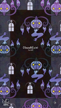 blue_fire chandelier chandelure fire gen_5_pokemon highres looking_at_viewer meme_(sleepsheep) nintendo no_humans pokemon pokemon_(creature) pokemon_focus purple_fire upside-down yellow_eyes