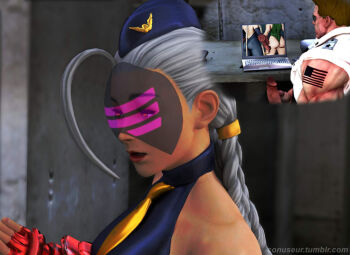 1boy 1girl 3d ass cammy_white computer decapre guile hat laptop leotard penis street_fighter upper_body