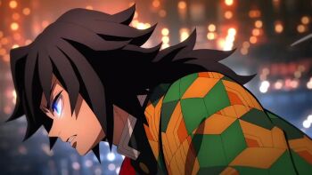 2boys akaza_(kimetsu_no_yaiba) animated battle destruction kimetsu_no_yaiba long_hair multiple_boys short_hair sword tagme tomioka_giyuu video weapon