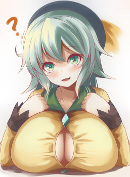 1girl breasts cleavage_cutout clothing_cutout gero_zoukin green_eyes green_hair highres komeiji_koishi large_breasts solo touhou