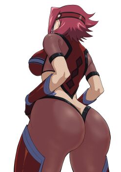 1girl absurdres adapted_costume ass ass_focus breasts code_geass curvy female_focus from_side highres huge_ass iwao178 kouzuki_kallen large_breasts red_hair short_hair solo taimanin_(series) taimanin_suit thighs white_background