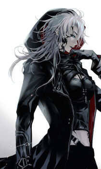 1girl from_side gloves gradient_background highres hood hood_up long_hair meitangsiyan path_to_nowhere profile simple_background solo upper_body white_background white_hair zoya_(path_to_nowhere)