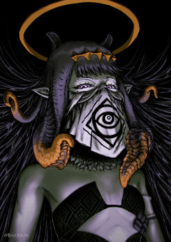 1girl absurdres baloolax black_background black_dress blunt_bangs breasts commentary detached_sleeves dress english_commentary eyelashes floating_hair gradient_hair halo highres hololive hololive_english long_hair looking_at_viewer mask mouth_mask mouth_veil multicolored_hair ninomae_ina&#039;nis ninomae_ina&#039;nis_(1st_costume) orange_hair pointy_ears purple_eyes purple_hair small_breasts solo tentacle_hair tentacles upper_body veil very_long_hair virtual_youtuber white_mask