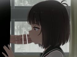 1boy 1girl animated bar_censor blush brown_eyes brown_hair censored deepthroat erection fellatio loli looping_animation medium_hair mizumizuni oral osanai_yuki penis saliva school_uniform shoushimin_series solo_focus sound tagme third-party_edit throat_bulge veins veiny_penis video