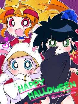 akazutsumi_momoko animal_costume blossom_(ppg) blue_eyes bow bubbles_(ppg) buttercup_(ppg) cartoon_network child cosplay goutokuji_miyako green_eyes highres hyper_blossom large_bow legs long_hair matsubara_kaoru orange_hair pink_eyes ponytail powered_buttercup powerpuff_girls powerpuff_girls_z rabbit_costume rolling_bubbles running superhero_costume toei_company vampire_costume warner_bros.