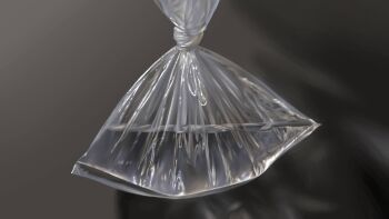 Rule 34 | bag, gradient background, grey background, highres, naoya ohtani, no humans, original, plastic bag, realistic, shadow, still life, water