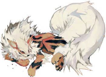 Rule 34 | animal focus, arcanine, artist name, full body, gen 1 pokemon, highres, kamikiririp, mane, nintendo, no humans, pawpads, pokemon, pokemon (creature), red eyes, signature, simple background, solo, twitter username, white background