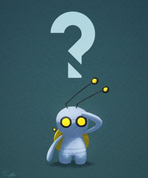 Rule 34 | ?, antennae, aqua background, closed mouth, ewokakukaede, full body, gimmighoul, gimmighoul (roaming), nintendo, no humans, pokemon, pokemon (creature), pokemon focus, simple background, solo, standing, yellow eyes