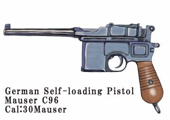 absurdres boku_wa_shougakusei company_name english_text german_text gun handgun highres mauser_c96 no_humans original screw simple_background still_life weapon weapon_focus weapon_name white_background