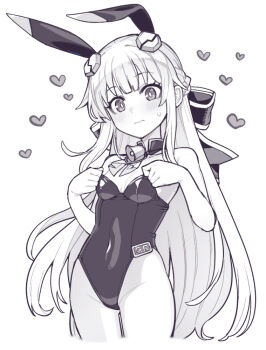 1girl animal_ears bare_shoulders bell black_leotard blush breasts cosmic_break detached_collar fake_animal_ears fake_tail hair_ribbon heart leotard long_hair looking_at_viewer neck_bell playboy_bunny rabbit_ears ribbon riel_arianrhod small_breasts strapless strapless_leotard sweatdrop tail tsukinami_kousuke very_long_hair