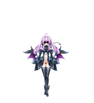 1girl ahoge amakubo_yuri aqua_trim black_gloves black_thighhighs blindfold boots clothing_cutout covered_eyes crotch_plate dark_persona demon_girl demon_horns demon_tail demon_wings detached_sleeves earrings elbow_gloves full_body game_cg gloves heart_maebari highres horns inoino jewelry kouyoku_senki_exs-tia large_variant_set lilistia lilistia_yuriel long_hair low_wings maebari navel non-web_source official_art pointy_ears pubic_tattoo purple_hair solo standing tachi-e tail tattoo thigh_boots thigh_gap thighhighs transparent_background twintails variant_set wings