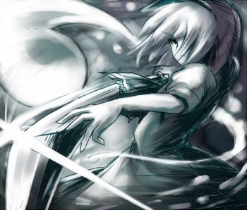 1girl aqua_theme date_hajime female_focus greyscale hitodama konpaku_youmu konpaku_youmu_(ghost) monochrome solo touhou