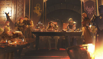 3girls 6+boys absurdres blonde_hair breasts brother_and_sister candle chair claude_von_riegan claude_von_riegan_(timeskip) cleavage cup female_byleth_(awakened)_(fire_emblem) female_byleth_(enlightened_one)_(fire_emblem) female_byleth_(fire_emblem) fire_emblem fire_emblem:_three_houses green_hair highres hilda_valentine_goneril hilda_valentine_goneril_(timeskip) holding holding_cup holst_sigiswald_goneril ignatz_victor ignatz_victor_(timeskip) indoors leonie_pinelli leonie_pinelli_(timeskip) long_hair lorenz_hellman_gloucester lorenz_hellman_gloucester_(timeskip) medium_breasts medium_hair multiple_boys multiple_girls nader night nintendo official_alternate_eye_color official_alternate_hair_color orange_hair pink_hair purple_hair raphael_kirsten raphael_kirsten_(timeskip) siblings sitting table wooden_chair wooden_cup zhihaiwusheng