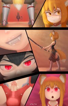 1futa 1girl absurdres androgynous animal_ears bad_end bulge captured commission defeat demon_girl demon_horns demon_tail entrance erection erection_under_clothes evil_smile fangs fighting fighting_stance finishing_move flat_chest fox_ears fox_girl fox_tail futa_without_pussy futanari game_over gameplay_mechanics heart heart-shaped_pupils highres horns hypnosis imminent_penetration imminent_rape in_heat japanese_clothes kitsune loli mind_control older_female_and_younger_female penis restrained sarayah small_penis smile spell sword symbol-shaped_pupils tail tinytim weapon