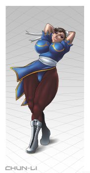 breasts capcom chun-li highres large_breasts looking_at_viewer muscular nylons panties street_fighter tagme thick_thighs thighs underwear wide_hips