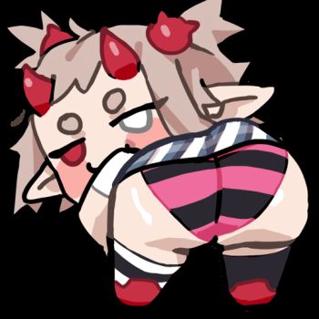 Rule 34 | 1girl, animated, blush, ch4i, demon horns, dress, horns, indie virtual youtuber, komodoru alf, looking at viewer, looking back, panties, pink panties, plump, pointy ears, shaking hips, solo, striped clothes, striped panties, transparent background, underwear, white dress