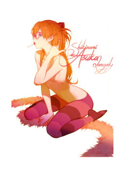 Rule 34 | 1girl, absurdres, ask (askzy), blue eyes, candy, food, highres, jewelry, lollipop, long hair, necklace, neon genesis evangelion, orange hair, socks, souryuu asuka langley