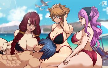 ass bikini breasts fairy_tail jellal_fernandes jerkdibuja large_breasts long_hair swimsuit