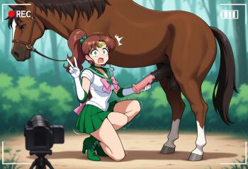 animal_penis bishoujo_senshi_sailor_moon handjob horse horse_penis huge_penis penis sailor_jupiter sailor_senshi_uniform skirt v