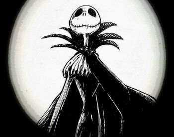 1boy cape capelet commentary_request formal_clothes graphite_(medium) ichigo-daifuku1993kana jack_skellington jacket long_sleeves looking_at_viewer male_focus pinstripe_pattern pinstripe_suit skeleton smile solo striped_clothes suit the_nightmare_before_christmas toon_(style) traditional_media