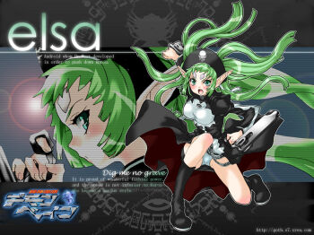 00s aqua_eyes bad_id bad_pixiv_id blush boots breasts demonbane elsa english_text engrish_text facial_mark forehead_mark green_hair hat long_hair matsukura_nemu open_mouth panties pointy_ears ranguage text_focus underwear white_panties