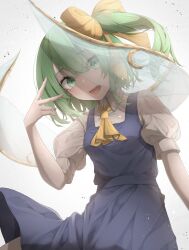 Rule 34 | 1girl, absurdres, ascot, blue skirt, blue vest, bow, daiyousei, fairy wings, green eyes, green hair, hair bow, highres, looking at viewer, one side up, shirt, short sleeves, skirt, solo, touhou, tqg 07, transparent wings, vest, white shirt, wings, yellow ascot, yellow bow