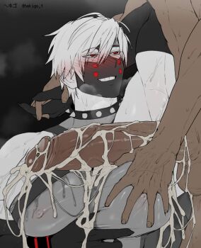 #compass 2boys abs armpit_sex between_pecs blush colored_skin cum cum_in_nose cum_on_body cum_on_upper_body dark-skinned_male dark_skin excessive_cum grabbing_another&#039;s_breast grabbing_pecs grey_background groping hand_grab hekigo himbo huge_penis large_penis multiple_boys muscular muscular_male muscular_uke nipples pec_grab pecjob pecjob_under_clothes pectorals penis puffy_nipples red_eyes smile steam tagme thirteen_(#compass) white_hair white_skin yaoi