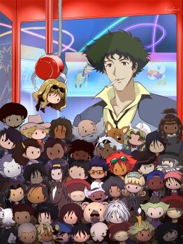 Rule 34 | abdul hakim, andy von de oniyate, asimov solensan, beard, cat, character doll, character request, chessmaster hex, cigarette, cowboy bebop, cowboy hat, doll, doohan (cowboy bebop), edward wong hau pepelu tivrusky iv, ein (cowboy bebop), electra ovilo, everyone, facial hair, faye valentine, grencia mars elijah guo eckener, hairband, hat, highres, horse, jet black, judy (cowboy bebop), julia (cowboy bebop), katerina solensan, lucyguusi, mad pierrot, meifa puzi, miles (cowboy bebop), orange hair, punch (cowboy bebop), purple hair, scar, scar across eye, scar on face, spike spiegel, stuffed toy, sunglasses, ted bowder, victoria terpsichore, welsh corgi, yellow hairband