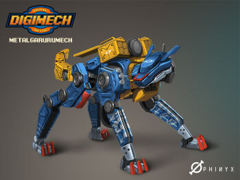 crests_(digimon) digimon highres mecha mechanization metalgarurumon robot solo tail wolf