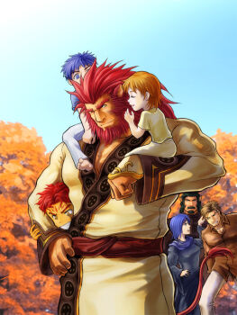 2girls 5boys aged_down animal_ears bad_link beard blue_eyes blue_hair brown_hair caineghis_(fire_emblem) child elena_(fire_emblem) facial_hair fire_emblem fire_emblem:_path_of_radiance giffca_(fire_emblem) goatee grabbing_another&#039;s_ear greil hand_on_another&#039;s_ear ike_(fire_emblem) mist_(fire_emblem) multiple_boys multiple_girls muscular muscular_male mustache nintendo one_eye_closed outdoors red_hair short_hair skrimir_(fire_emblem) tail third-party_source yellow_eyes zelo-lee