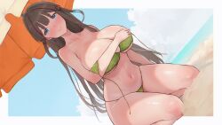 +_+ 1girl absurdres animated beach beach_umbrella bikini blue_eyes bouncing_breasts breasts brown_hair chinese_knot cloud collarbone commission commissioner_upload covering_breasts covering_privates crested_ibis dan-98 earrings flower-shaped_pupils food food_print fruit fruit_print green_bikini hair_ornament hair_rings highres horizon huge_breasts jewelry long_hair md5_mismatch melon melon_print mismatched_earrings multicolored_hair navel ocean outdoors pink_pupils pixiv_commission red_hair resolution_mismatch sand senran_kagura senran_kagura_estival_versus senran_kagura_new_link solo source_smaller streaked_hair swimsuit symbol-shaped_pupils tagme thighs toki_(senran_kagura) two-tone_hair umbrella untied_bikini_top video