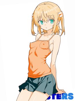 1girl aqua_eyes bare_shoulders blonde_hair breasts camisole commentary_request covered_erect_nipples covered_navel highres kamimura_chika looking_at_viewer matuo3232 miniskirt perky_breasts short_hair sisters_~natsu_no_saigo_no_hi~ skirt small_breasts solo two_side_up