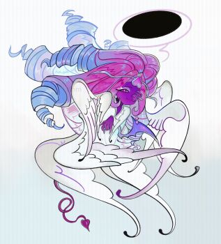 Rule 34 | 1girl, angel wings, colored skin, commentary, cookie run, cookie run: kingdom, demon girl, demon tail, demon wings, dress, english commentary, eternal sugar cookie, highres, karsin2022, long hair, pink hair, pink skin, solo, tail, very long hair, white dress, wings