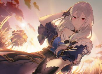 dress medium_hair non-web_source red_eyes twilight white_hair