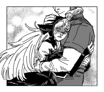 1boy 1girl aliasing blush bridal_gauntlets crying dungeon_meshi elf from_side greyscale hand_on_another&#039;s_head head_out_of_frame hood hug laios_touden long_hair marcille_donato marcille_donato_(lord) monochrome pointy_ears rivaeri smile snot tears upper_body