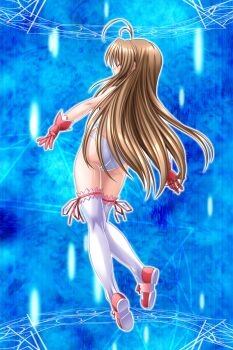 1girl ahoge ass brown_hair closed_eyes from_behind game_cg gloves henshin highres higuchi_isami kusunoki_sae legs long_hair magic_circle mahou_shoujo_sae non-web_source official_art panties solo thighhighs underwear underwear_only variant_set white_panties white_thighhighs