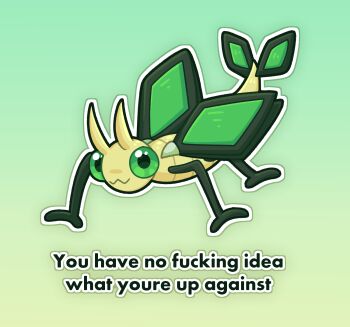 Rule 34 | antennae, english text, gen 3 pokemon, gradient background, green background, highres, looking at viewer, meme, nintendo, no humans, outline, pearlousthetic, pokemon, pokemon (creature), solo, tail, vibrava, white outline, wings