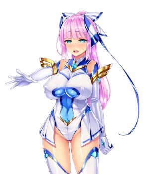 1girl aqua_eyes bare_shoulders blue_eyes blunt_bangs blush breasts cameltoe chest_jewel clenched_hand covered_erect_nipples covered_navel cowboy_shot elbow_gloves element_venus embarrassed game_cg gem gloves gluteal_fold groin hair_ribbon half-closed_eyes headgear high_ponytail highleg highleg_leotard impossible_clothes impossible_leotard kisaragi_nozomi large_breasts large_variant_set legs_apart leotard long_hair looking_at_viewer magical_girl non-web_source nose_blush official_art open_mouth outstretched_arm pink_hair pleated_skirt ponytail raised_eyebrows ribbon satou_kuuki shinsou_seiki_elementia shiny_clothes shiny_skin showgirl_skirt sidelocks simple_background skin_tight skirt solo standing sweat sweatdrop tachi-e thighhighs transparent_background turtleneck variant_set white_background white_gloves white_leotard white_thighhighs