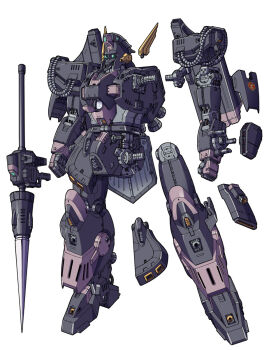 berga_giros cable comiket_93 crossbone_vanguard emblem gundam gundam_f91 highres logo machinery mecha mecha_focus mobile_suit no_humans robot roundel s.shimizu science_fiction shot_lancer white_background