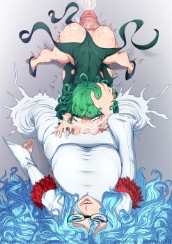1futa 1girl absurdres all_the_way_through ass big_belly bralines breasts cheek_bulge cum cum_in_ass cum_in_mouth cum_through curvy deep_penetration deepthroat excessive_cum fellatio futa_with_female futanari green_hair hand_on_another&#039;s_head highres huge_ass huge_penis inflation large_breasts large_testicles one-punch_man oral penis psykos rolling_eyes size_difference small_breasts stomach_bulge tatsumaki testicles the_golden_smurf thick_thighs thighs uncensored waru-geli wide_hips