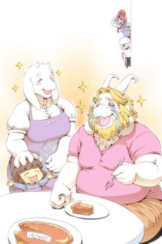 2boys 2girls artist_request asgore_dreemurr blonde_hair brown_hair facial_hair frisk_(undertale) furry goat multiple_boys multiple_girls sans_(undertale) skeleton tears toriel undertale undyne utdr_(toby_fox)