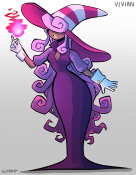 1girl artist_name character_name cleavage_cutout clothing_cutout dress faceless fire full_body gloves gradient_background grey_background hat highres humanization lips long_hair mario_(series) nintendo paper_mario paper_mario:_the_thousand-year_door smile tobyjamessharp vivian_(paper_mario) witch_hat