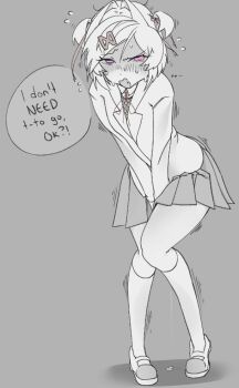 1girl :o bent_over between_legs blazer blush bob_cut bow bowtie breasts collared_shirt commentary commission doki_doki_literature_club doki_doki_literature_club_school_uniform dress_shirt dripping embarrassed english_commentary english_text exspiravitbag eyelashes fang flustered flying_sweatdrops full_body furrowed_brow grey_background greyscale hair_intakes hair_ornament hair_ribbon hand_between_own_legs hands_on_own_crotch have_to_pee imminent_peeing jacket kneehighs knees_together_feet_apart leaking leaning_forward long_sleeves looking_at_viewer loose_hair_strand messy_hair monochrome motion_lines narrowed_eyes natsuki_(doki_doki_literature_club) neck_ribbon nervous nervous_sweating nose_blush open_mouth pee pigeon-toed pink_eyes pleated_skirt ribbon school_uniform shaded_face shadow shirt shoes short_hair simple_background skin_fang skirt small_breasts socks solo speech_bubble spot_color sweat sweater_vest swept_bangs trembling tsundere two_side_up uncomfortable uwabaki v-shaped_eyebrows v_arms wavy_mouth worried x_hair_ornament