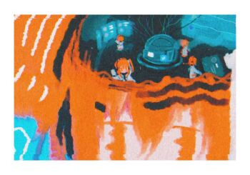 a.i._voice adachi_rei black_shirt border cable chibi clone close-up computer film_grain gloves hair_ornament hair_ribbon hairclip headlamp headset jacket jitome kaniebiuni machinery medium_hair multiple_girls open_clothes open_jacket orange_eyes orange_hair portrait ribbon screen shirt side_ponytail utau vhs_artifacts wavy_eyes white_border white_gloves white_jacket white_ribbon working x-ray