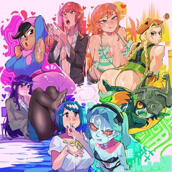 6+girls absurdres armpits ass bikini bikini_top_only blonde_hair blue_eyes blue_hair breasts cammy_white capcom chainsaw_man collarbone color_wheel_challenge cum cum_in_ass cum_on_ass cum_on_body cum_on_breasts cum_on_upper_body cyberpunk:_edgerunners cyberpunk_(series) diforland doki_doki_literature_club duolingo earrings facial forehead green_hair hat highres hijab jewelry lana&#039;s_mother_(pokemon) lips long_hair looking_at_viewer makima_(chainsaw_man) mature_female midna money multiple_drawing_challenge multiple_girls nami_(one_piece) nami_(one_piece)_(return_to_sabaody) nintendo one_piece open_mouth orange_hair pantyhose petite pink_hijab pokemon pokemon_(anime) pokemon_sm_(anime) purple_hair rebecca_(cyberpunk) red_hair sharp_teeth skirt small_breasts street_fighter street_fighter_v swimsuit teeth the_legend_of_zelda the_legend_of_zelda:_twilight_princess thighs tongue twintails yuri_(doki_doki_literature_club) zari_(duolingo)