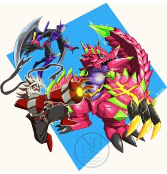 armalizamon digimon digimon_(creature) digimon_beatbreak mask nightchiropmon open_mouth pixiv_(13668624) sharp_teeth star_(symbol) teeth wings wolvermon