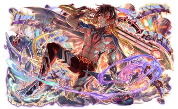 2others abs ambiguous_gender ammunition_pouch arm_armor arm_behind_head armored_boots bare_pectorals belt black_belt black_cape black_hair black_pants blonde_hair body_markings boots breasts cape cel_shading closed_mouth colored_sclera columbus_(crash_fever) crack crash_fever dark-skinned_male dark_skin death evil_grin evil_smile explosion facial_mark fake_claws fire full_body game_cg gradient_hair grey_boots grin helmet knee_boots kneeling leg_armor long_hair looking_at_viewer low-tied_long_hair male_focus mask medium_breasts military_uniform multicolored_hair multiple_others no_shirt nose official_art outline pants pectorals pouch red_outline red_sclera saturated see-through_cape smear_frame smile solo sword tachi-e teeth torn_cape torn_clothes transparent_background two-tone_hair weapon white_outline yellow_eyes