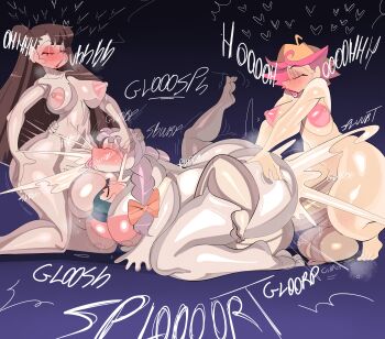 2futa 2girls absurdres amanda_o'neill ass blush braid breasts brown_hair closed_eyes completely_nude constanze_amalie_von_braunschbank-albrechtsberger cum cum_in_mouth cum_in_pussy deep_penetration doggystyle english_text fellatio futa_with_female futanari grabbing_another's_ass grabbing_from_behind gradient_background green_hair groping group_sex hand_on_another's_head highres huge_ass huge_breasts huge_penis huge_testicles jasminka_antonenko kagari_atsuko little_witch_academia long_hair lying medium_breasts missionary multiple_futa multiple_girls nipples nude open_mouth oral penis sex sex_from_behind tayuri testicles twin_braids twintails